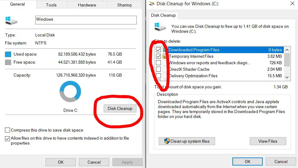 disk cleanup for removing temporary files to speed up hard drive