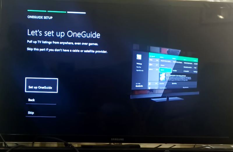 setting up OneGuide in Xbox one console