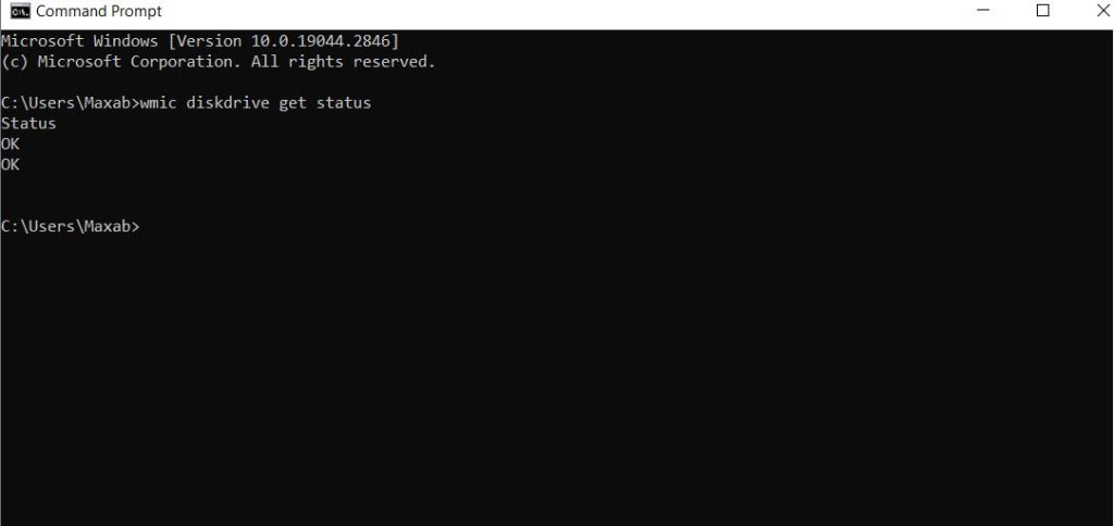 running command prompt to check if hard drive is failing or in good state