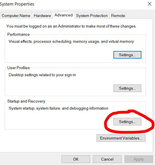 select settings under startup and recovery